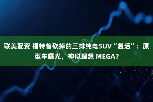 联美配资 福特曾砍掉的三排纯电SUV“复活”：原型车曝光，神似理想 MEGA？